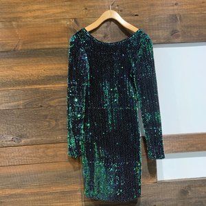 MOTEL DELUXE Gabby Green Sequin Plunge Back Dress